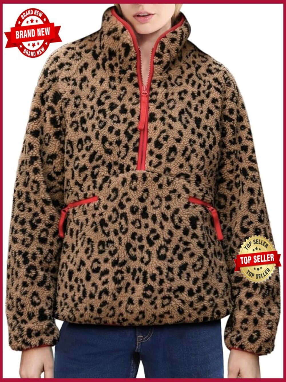 Warm Fuzzy Half Zip Fleece Jacket Women Long Sleeve Sherpa Pullover Casual